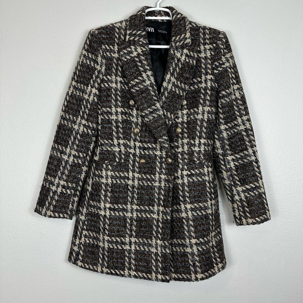 Zara Double Breasted Plaid Blazer Small